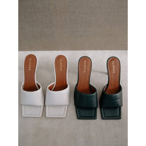 Alohas Puffy Mules in Grey/White Leather 38 Womens High Heels - Picture 13 of 15